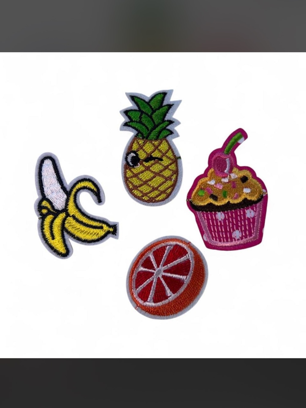 Fun Fruit & Cupcake Iron-On Patch Set - Yellow, Pink, Green, Orange, Set of 4